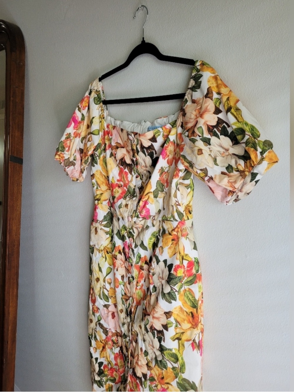 ANTONIO MELANI Floral Midi Dress in White, Yellow, Pink, Green